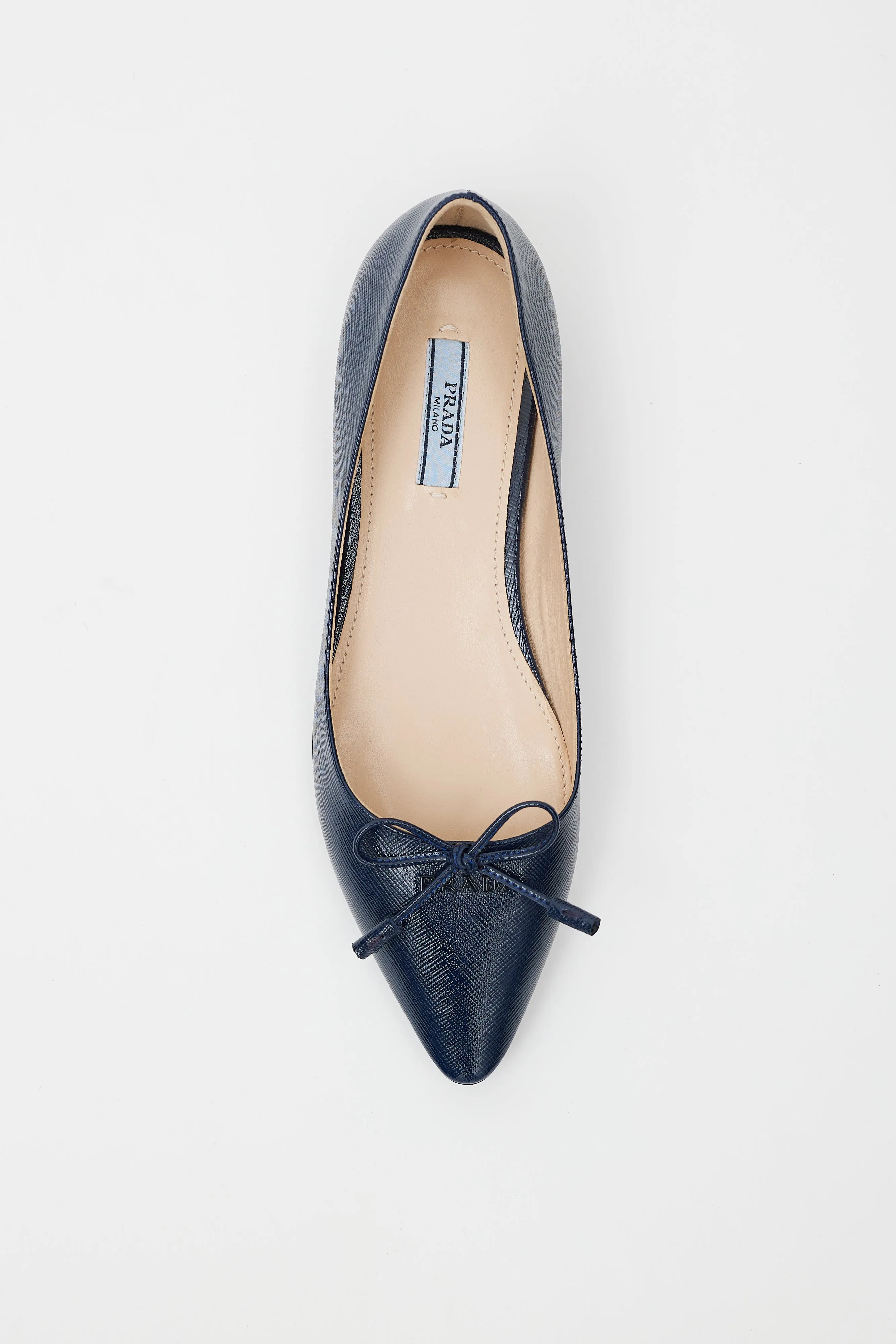 Navy Saffiano Vernice Leather Ballet Flat