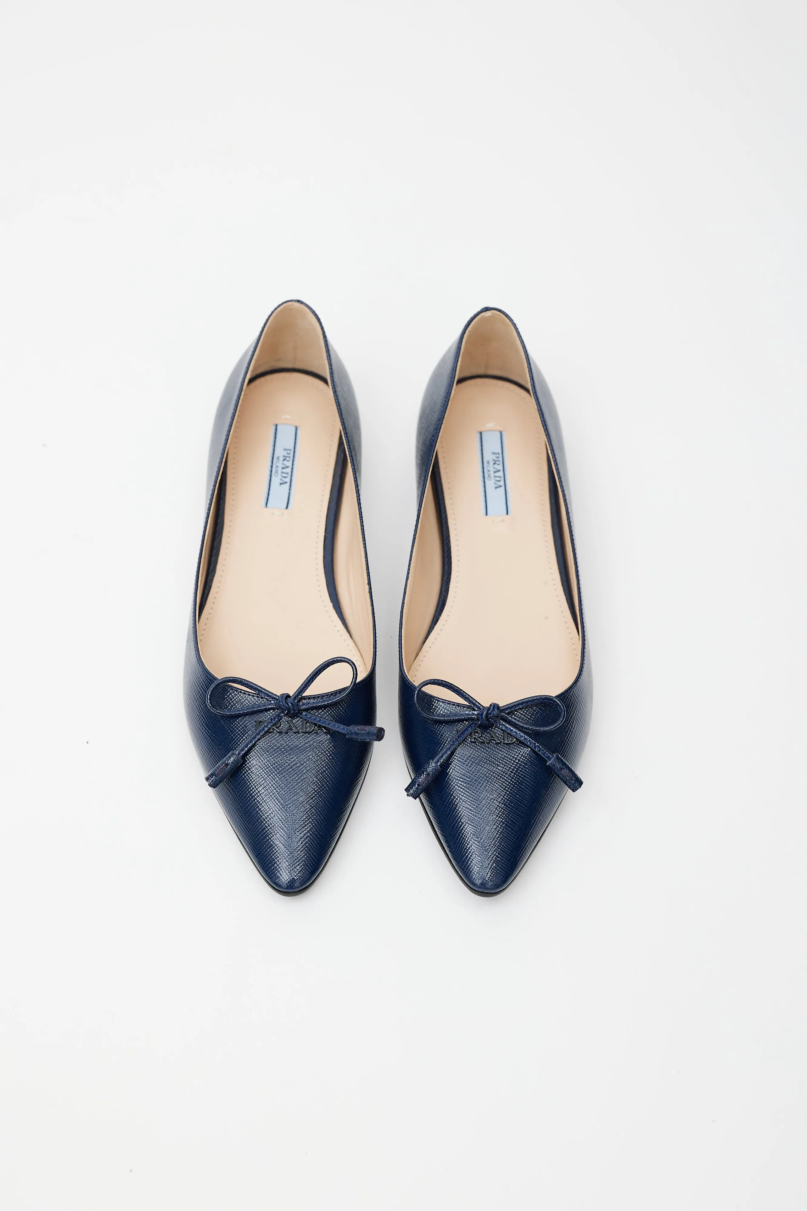 Navy Saffiano Vernice Leather Ballet Flat