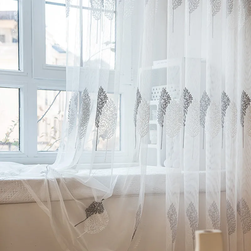One Panel Of Flower Embroidered White Sheer Curtain Window Curtain Voile Drapes Panel, Semi Transparent Curtain Panel, For Living Room Bedroom Hotel Window
