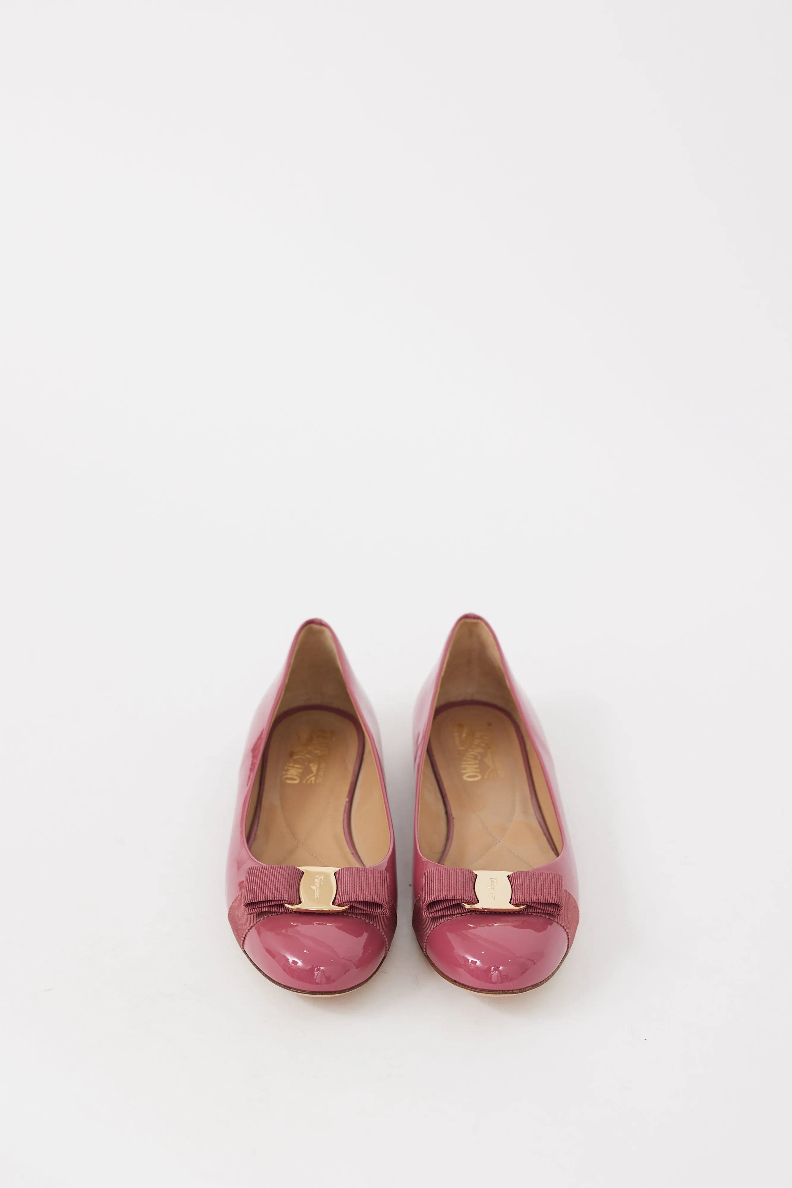 Pink & Gold Patent Leather Vara Bow Flat