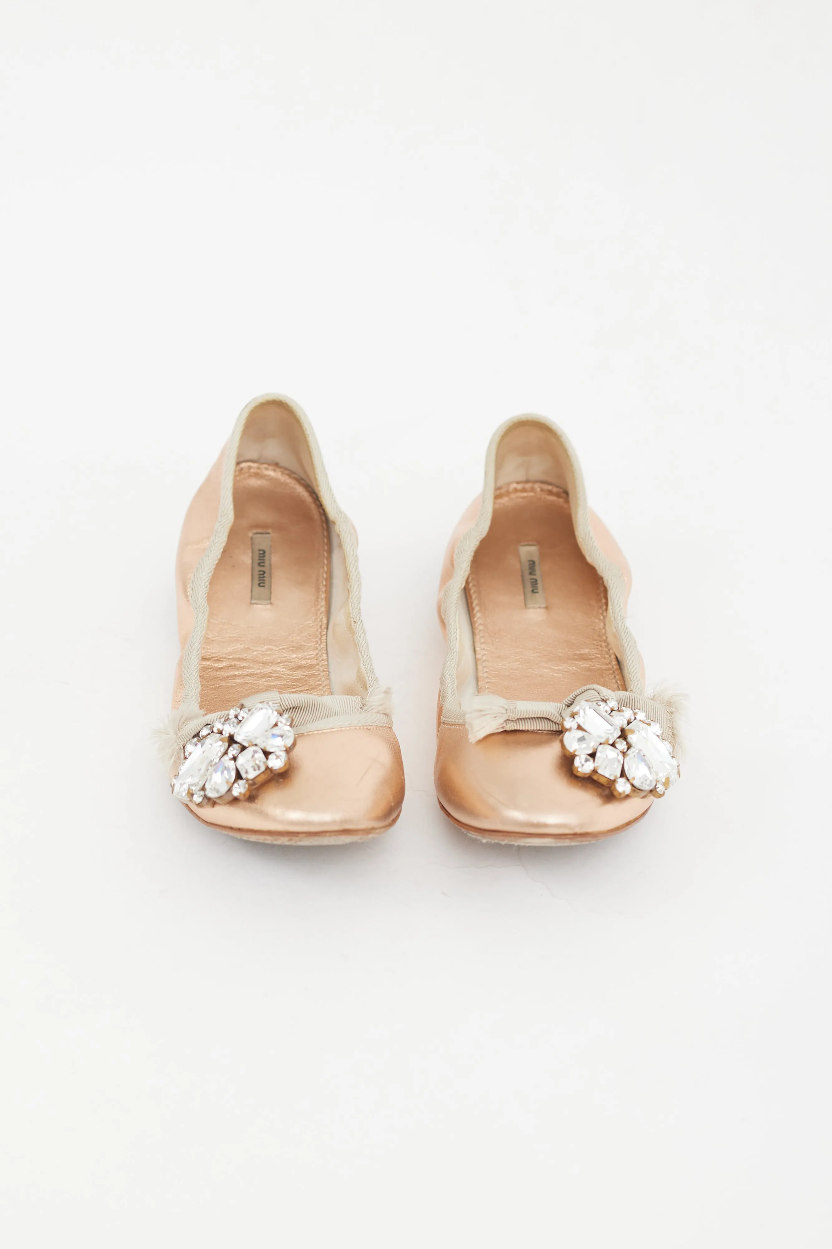 Pink Metallic Leather Embellished Flat