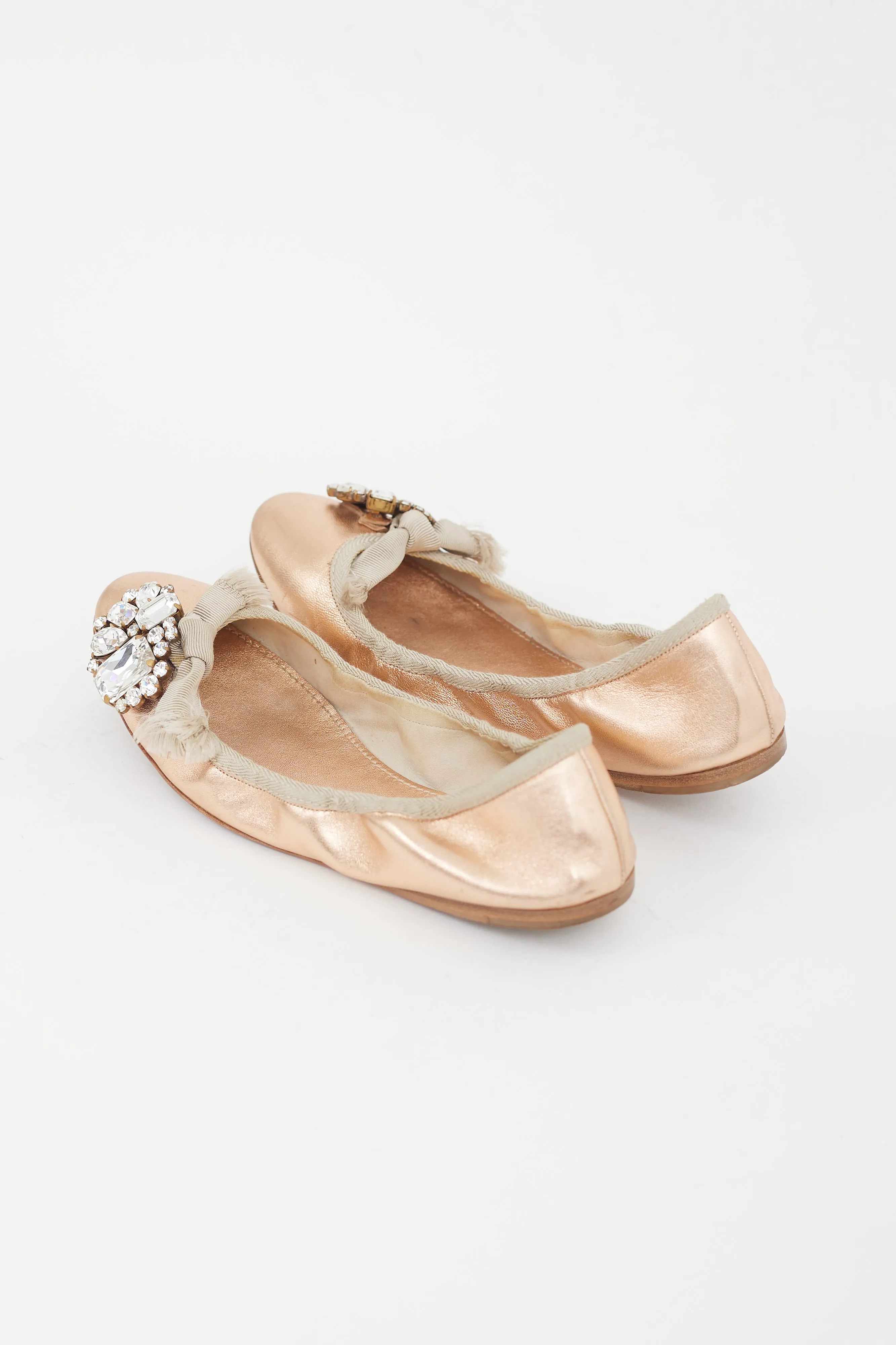 Pink Metallic Leather Embellished Flat