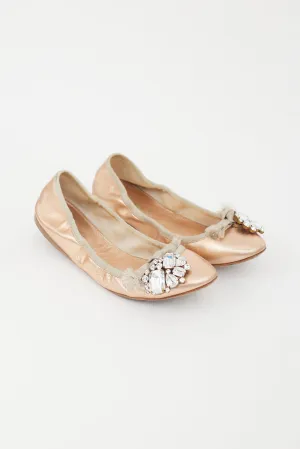 Pink Metallic Leather Embellished Flat