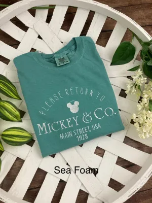 Please Return To Mickey and Co - Tiffany Inspired Embroidered t-Shirt - Mouse Ears- Comfort Colors Embroidered