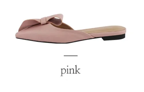 Pointed flat bow slippers women summer wear Baotou half slippers  new fashion lazy sandals women's shoes