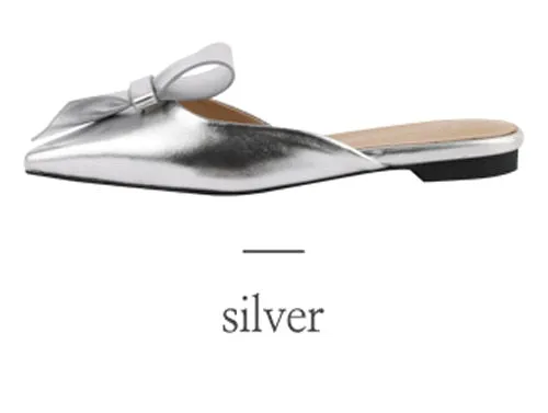 Pointed flat bow slippers women summer wear Baotou half slippers  new fashion lazy sandals women's shoes