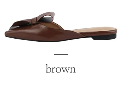 Pointed flat bow slippers women summer wear Baotou half slippers  new fashion lazy sandals women's shoes