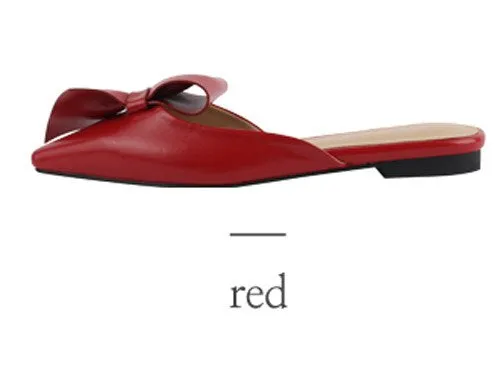Pointed flat bow slippers women summer wear Baotou half slippers  new fashion lazy sandals women's shoes
