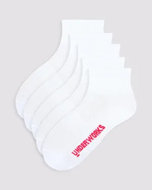 popular  Kids Lightweight Sport Quarter Crew Sock 5 Pack - Underworks - White
