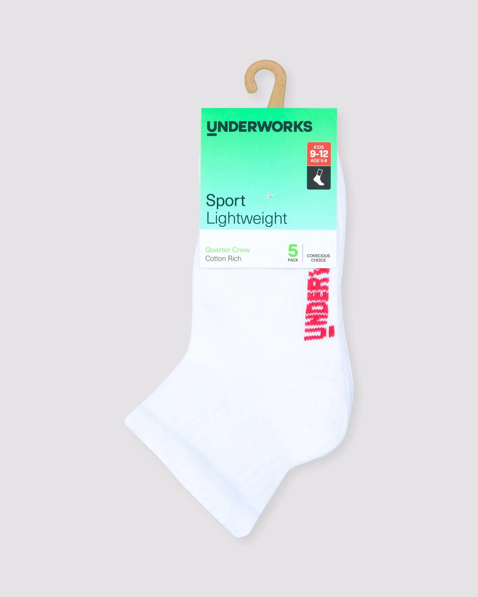 popular  Kids Lightweight Sport Quarter Crew Sock 5 Pack - Underworks - White