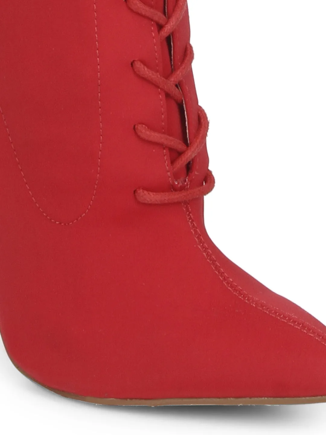 Red Lycra Pointy Toe Stiletto Boots
