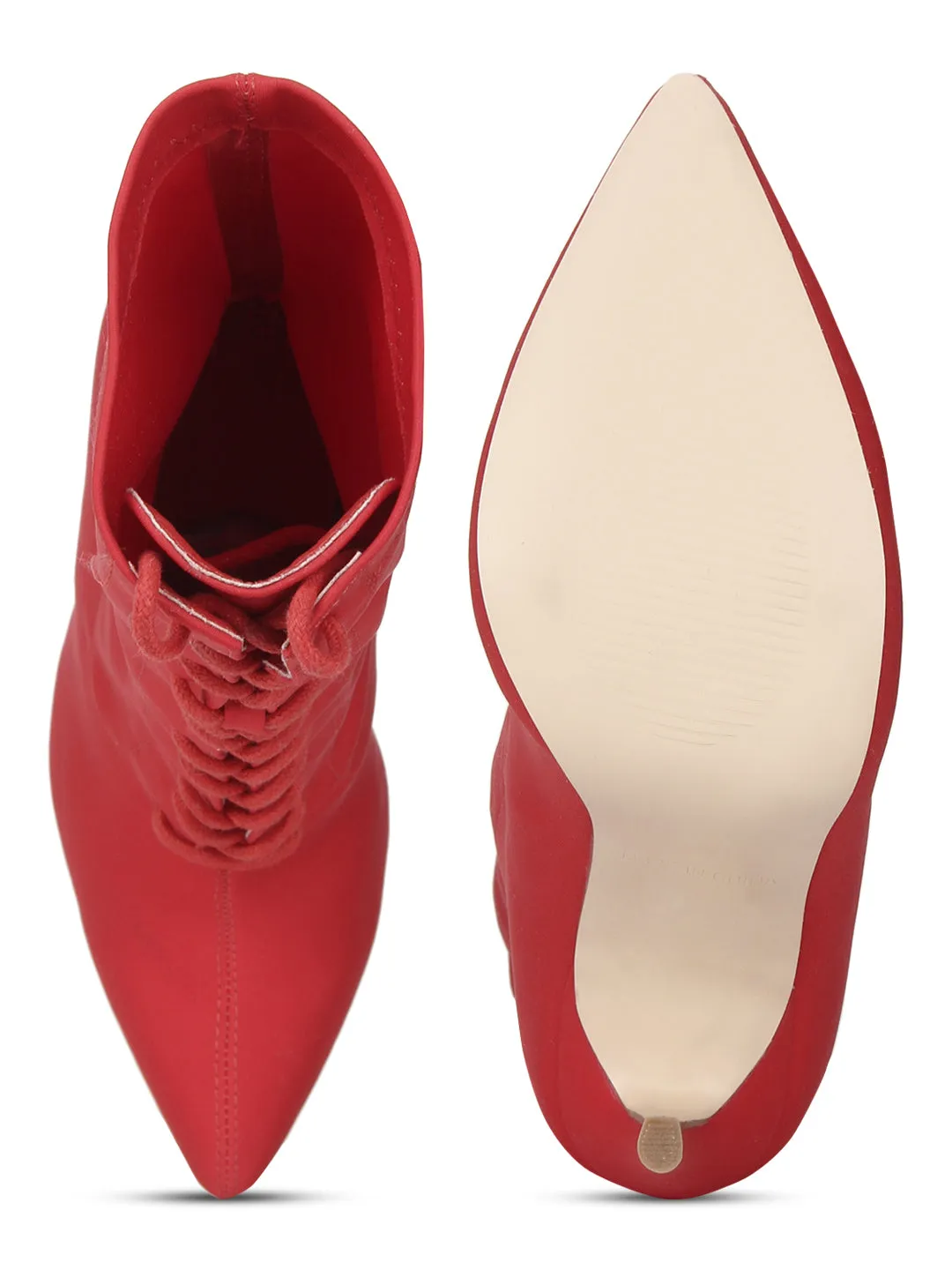 Red Lycra Pointy Toe Stiletto Boots
