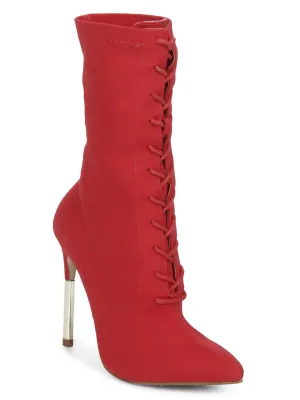 Red Lycra Pointy Toe Stiletto Boots