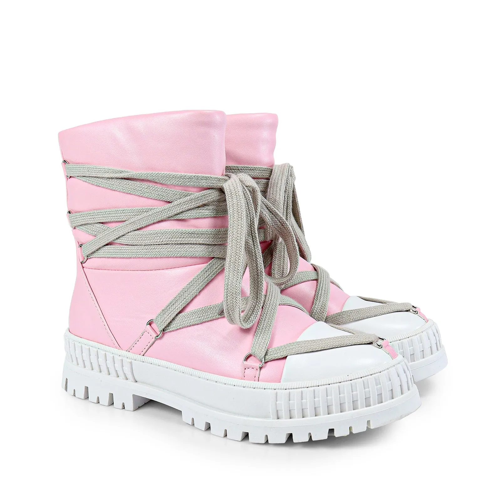 RICHIE-1 FRONT TIE UP SNEAKER BOOTS - PINK