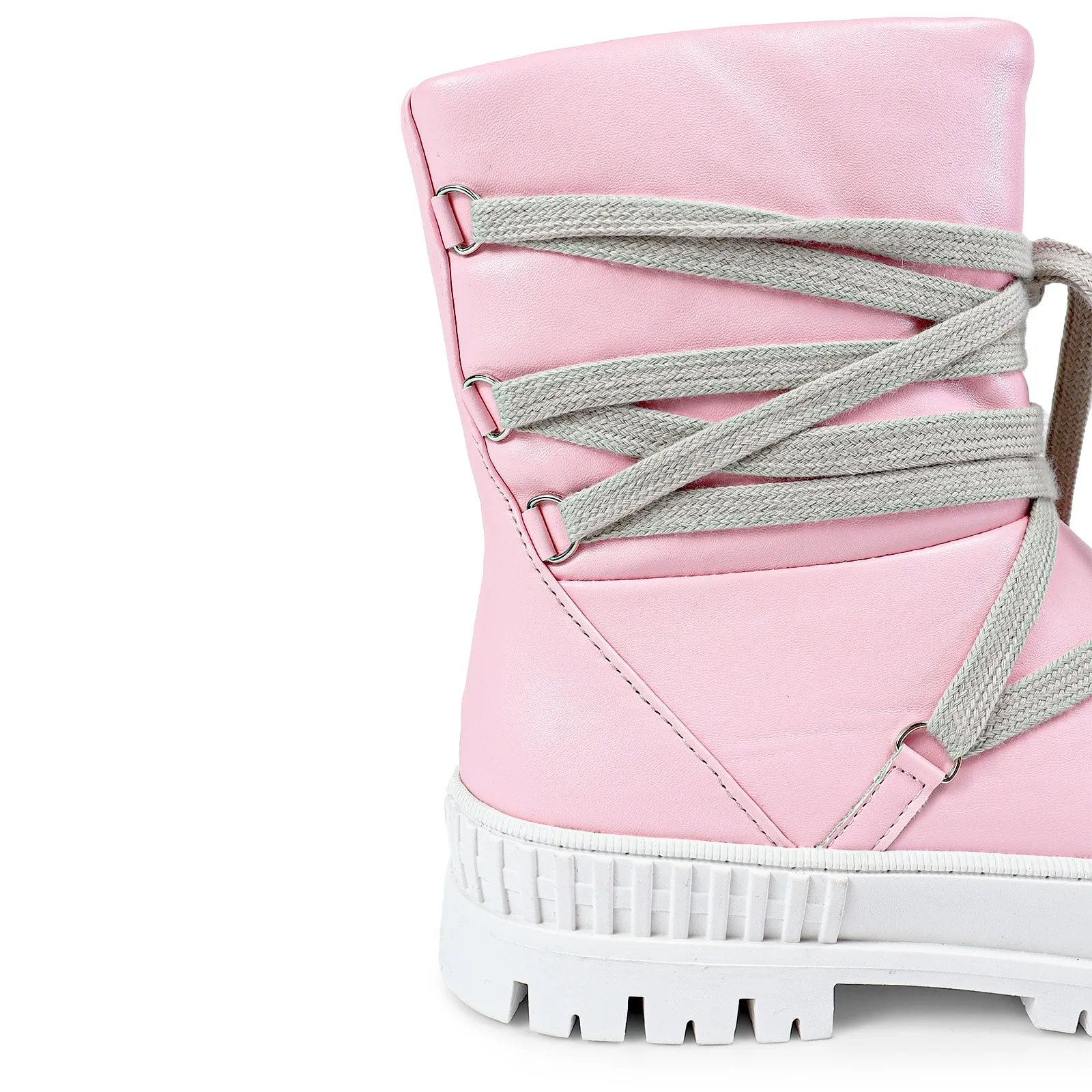 RICHIE-1 FRONT TIE UP SNEAKER BOOTS - PINK