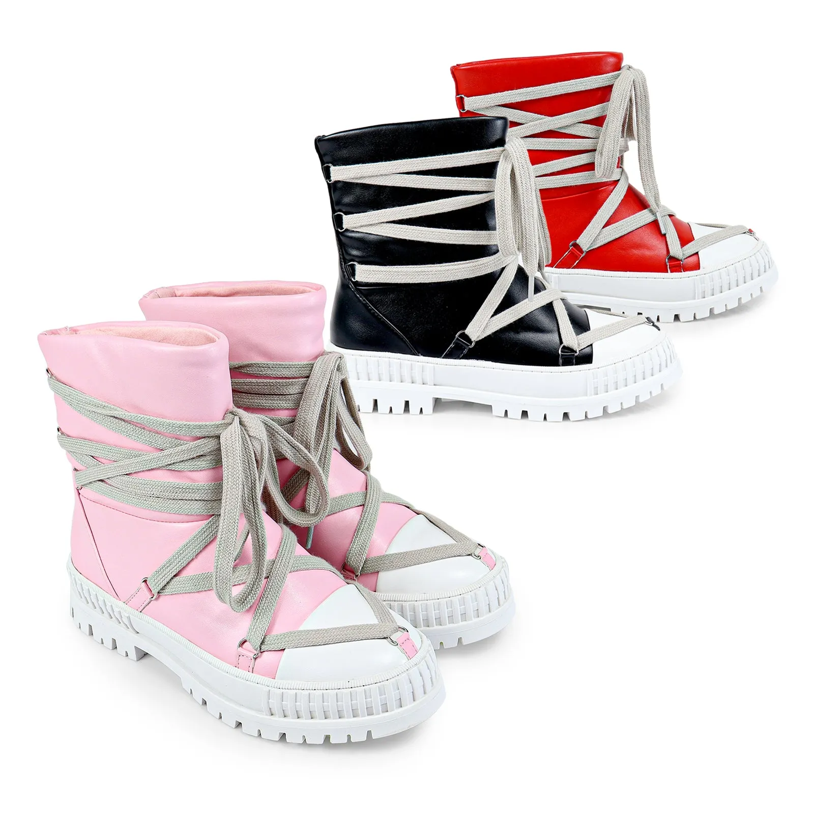 RICHIE-1 FRONT TIE UP SNEAKER BOOTS - PINK
