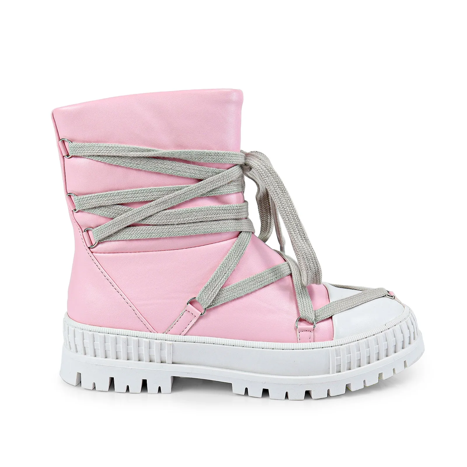 RICHIE-1 FRONT TIE UP SNEAKER BOOTS - PINK