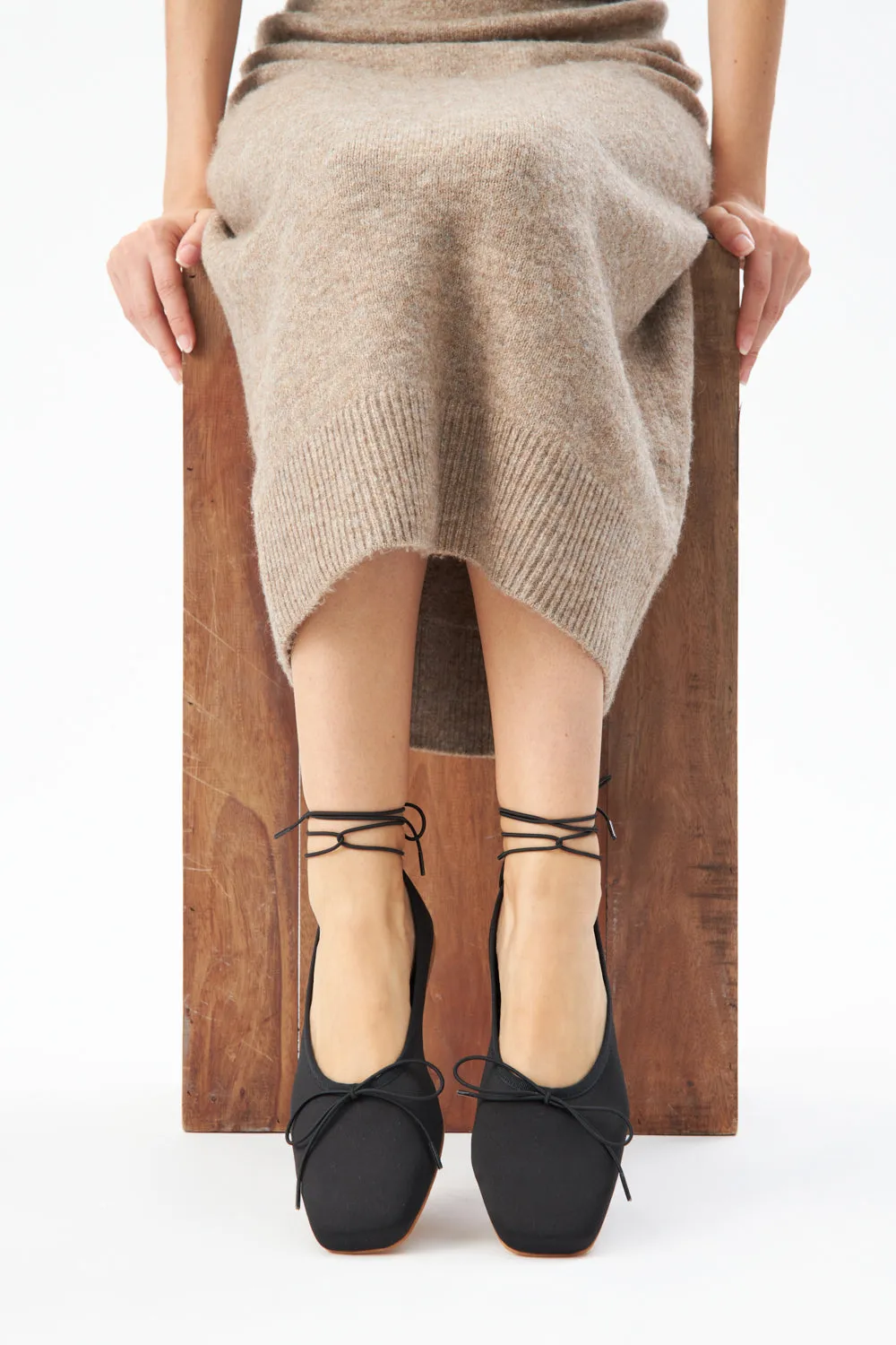 Sienna Ballet Flats in Black Satin