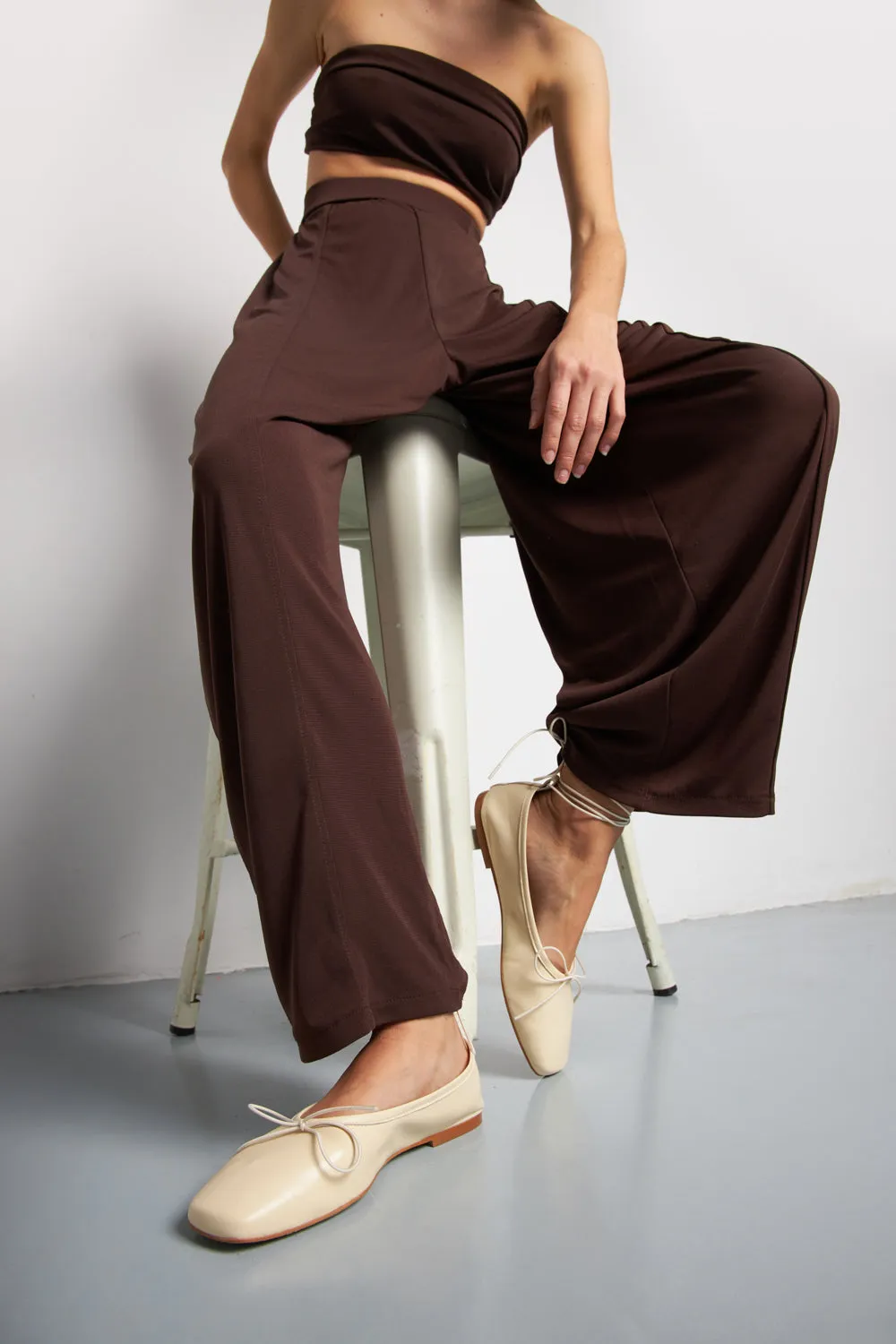 Sienna Ballet Flats in Ivory Leather