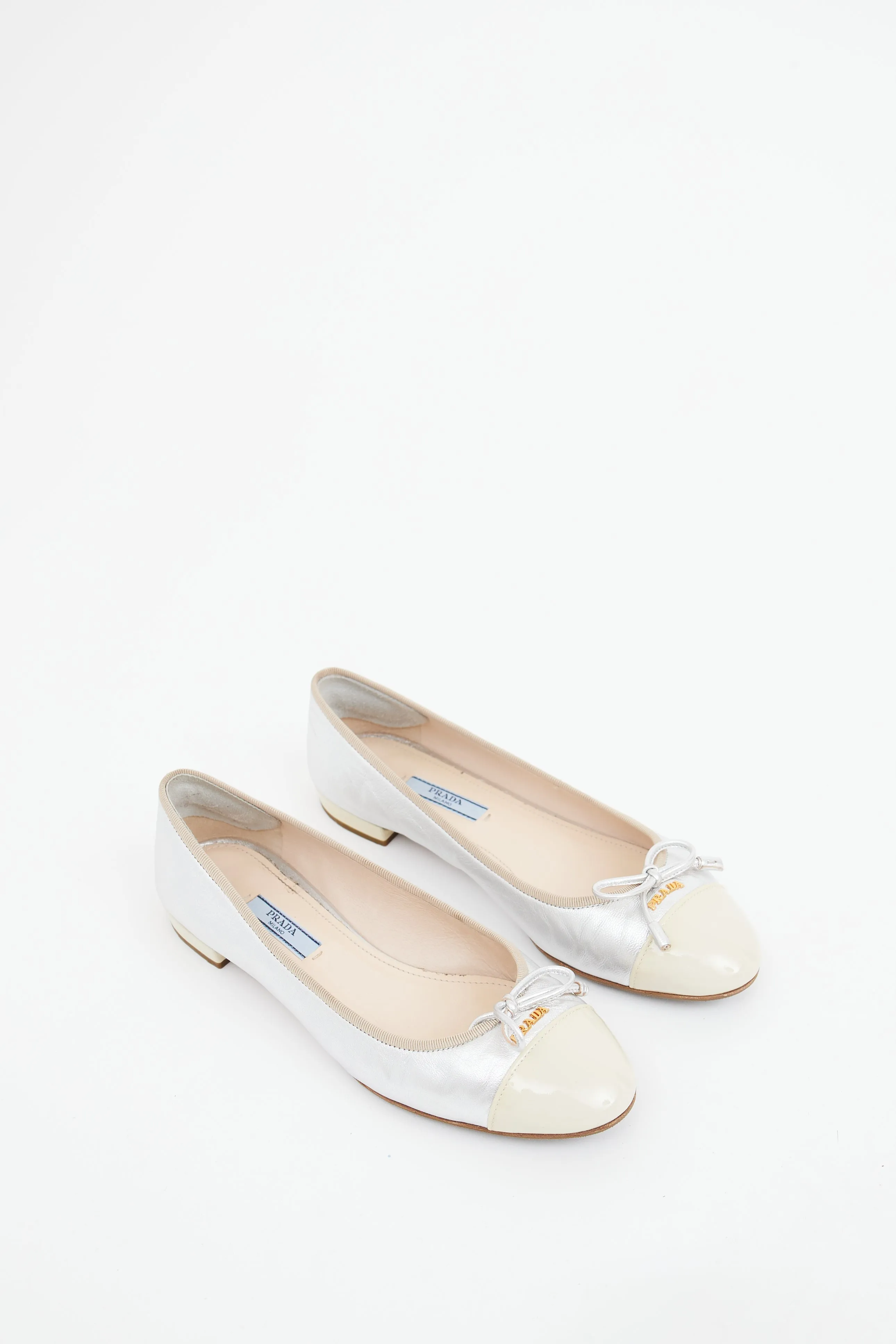 Silver & Cream Cap Toe Ballet Flat