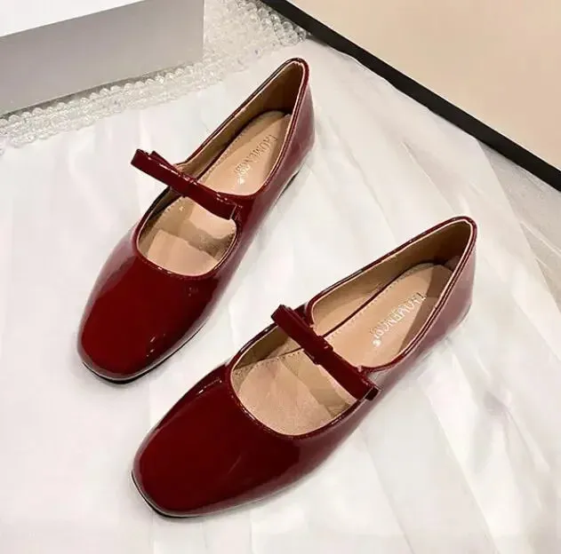 Sohiwoo Plus Size 33-43 Mary Jane Shoes Round Toe Women's Shoes Bow PU and Silk Ballet Flats Spring/Autumn Flats Women Shoes