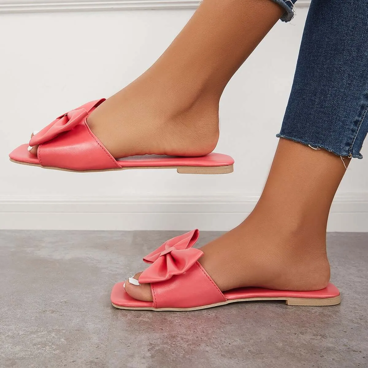 Sohiwoo Women Bowknot Flat Slippers Slip on Slide Sandals