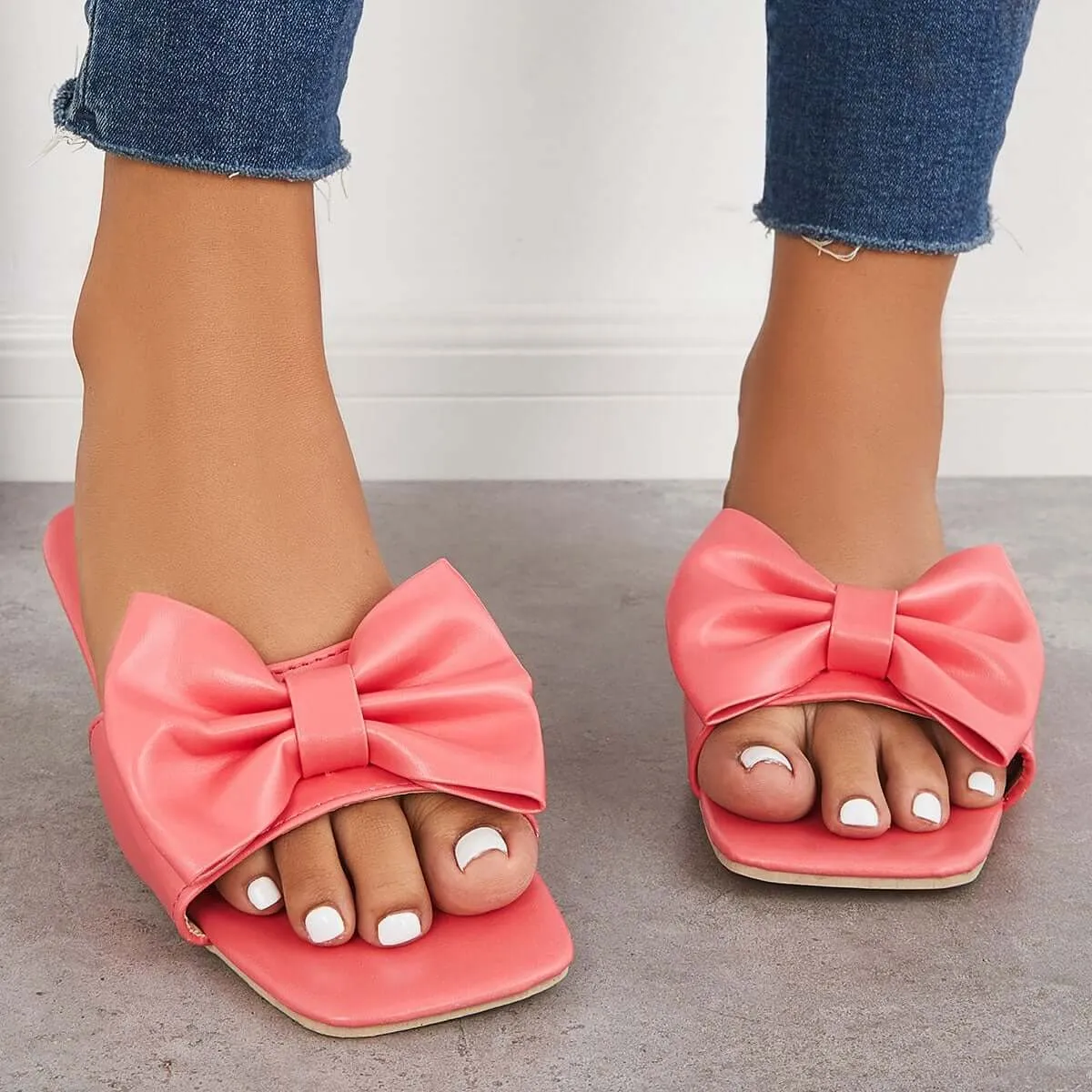 Sohiwoo Women Bowknot Flat Slippers Slip on Slide Sandals