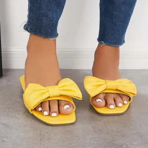Sohiwoo Women Bowknot Flat Slippers Slip on Slide Sandals