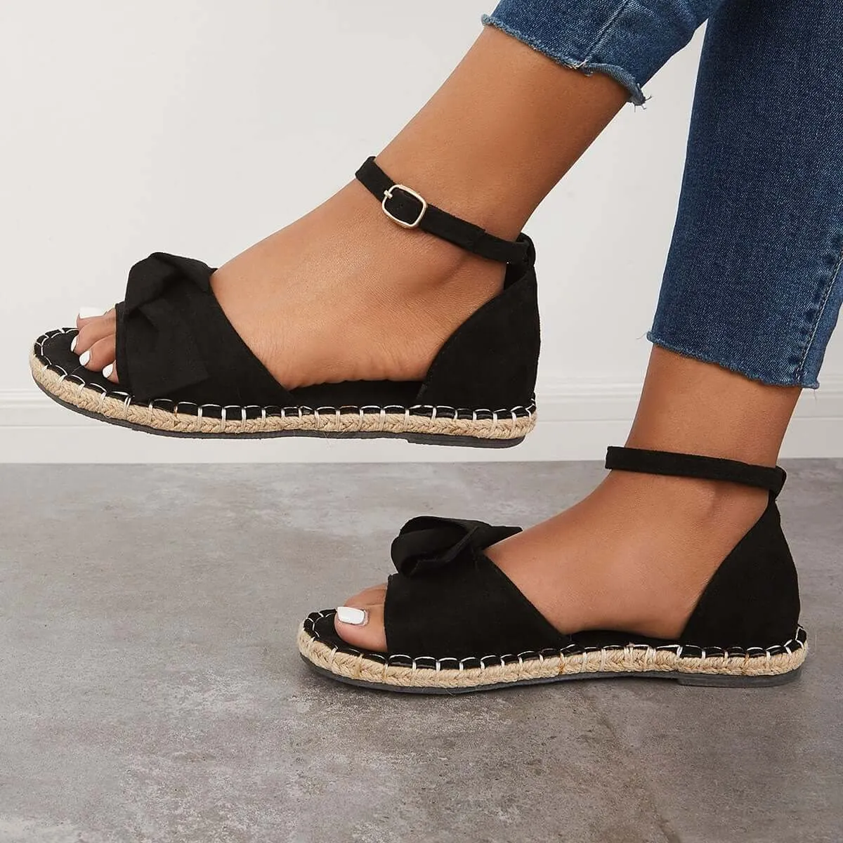 Sohiwoo  Women Holiday Sandals Strap Sandals Cute Bow Espadrille Shoes