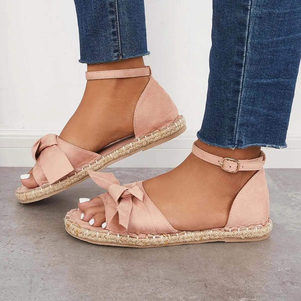 Sohiwoo  Women Holiday Sandals Strap Sandals Cute Bow Espadrille Shoes