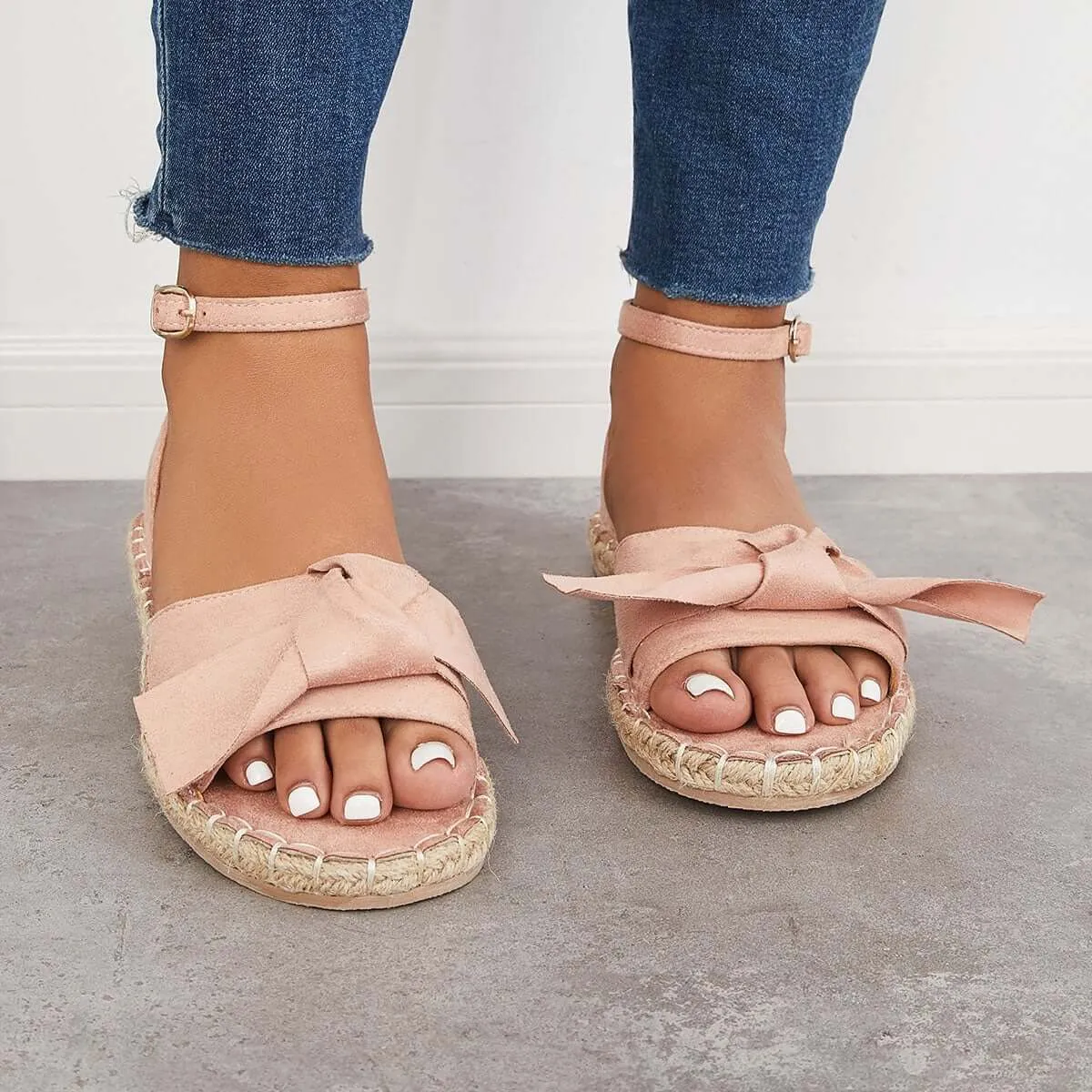 Sohiwoo  Women Holiday Sandals Strap Sandals Cute Bow Espadrille Shoes