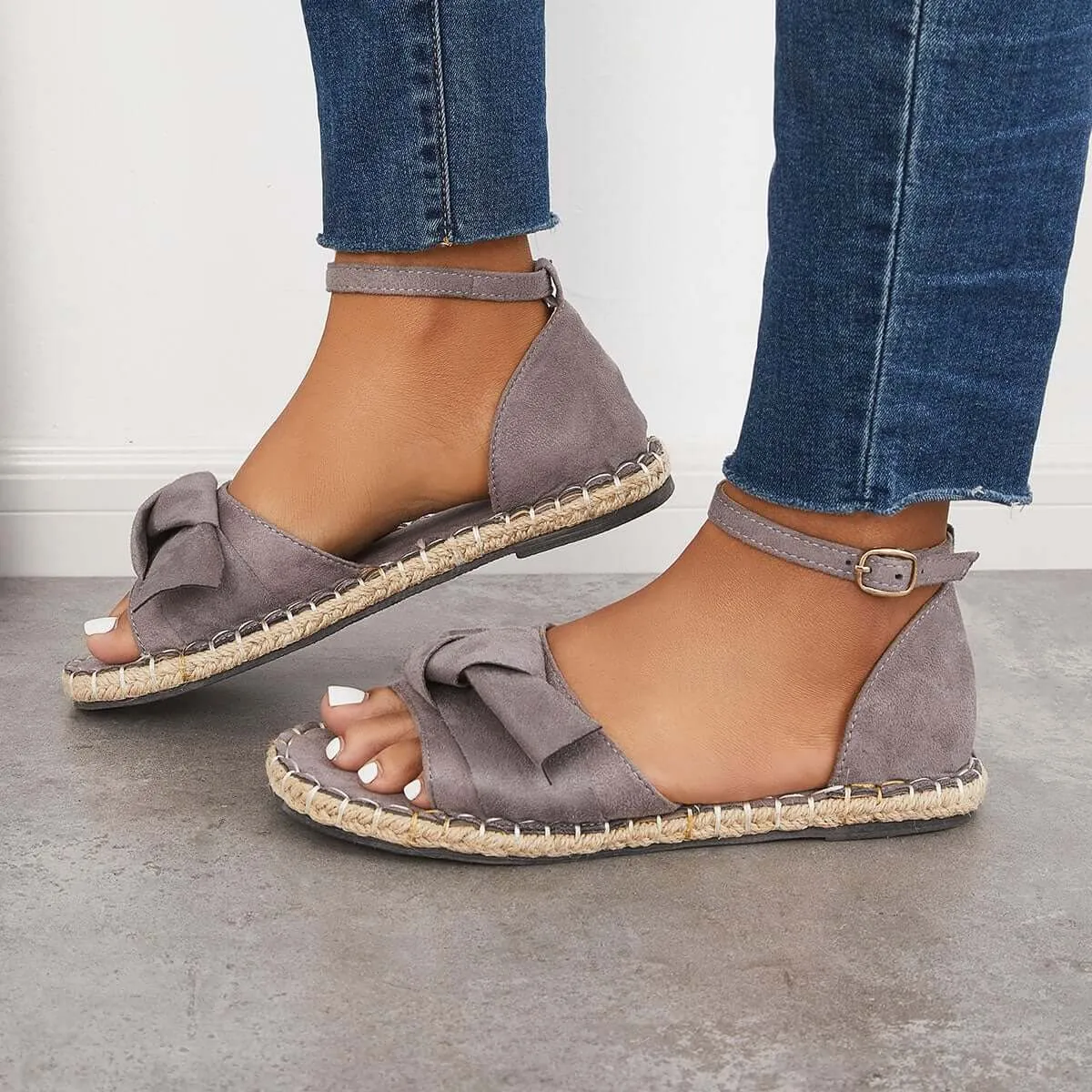 Sohiwoo  Women Holiday Sandals Strap Sandals Cute Bow Espadrille Shoes
