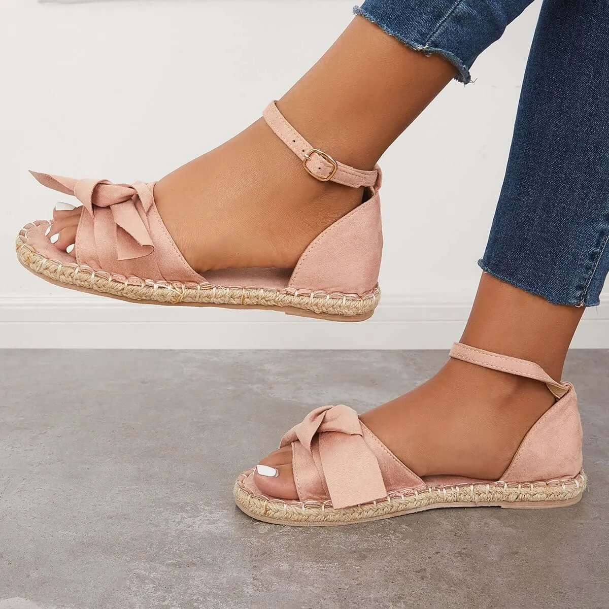 Sohiwoo  Women Holiday Sandals Strap Sandals Cute Bow Espadrille Shoes