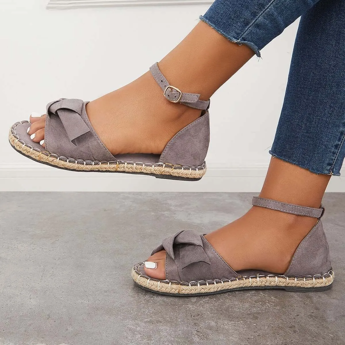 Sohiwoo  Women Holiday Sandals Strap Sandals Cute Bow Espadrille Shoes