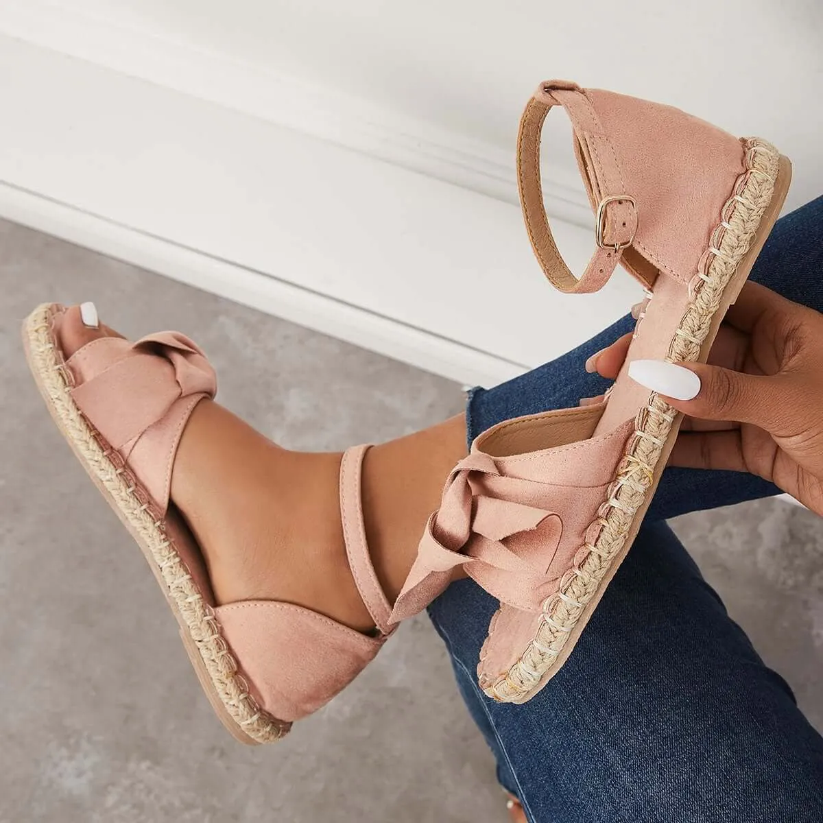 Sohiwoo  Women Holiday Sandals Strap Sandals Cute Bow Espadrille Shoes