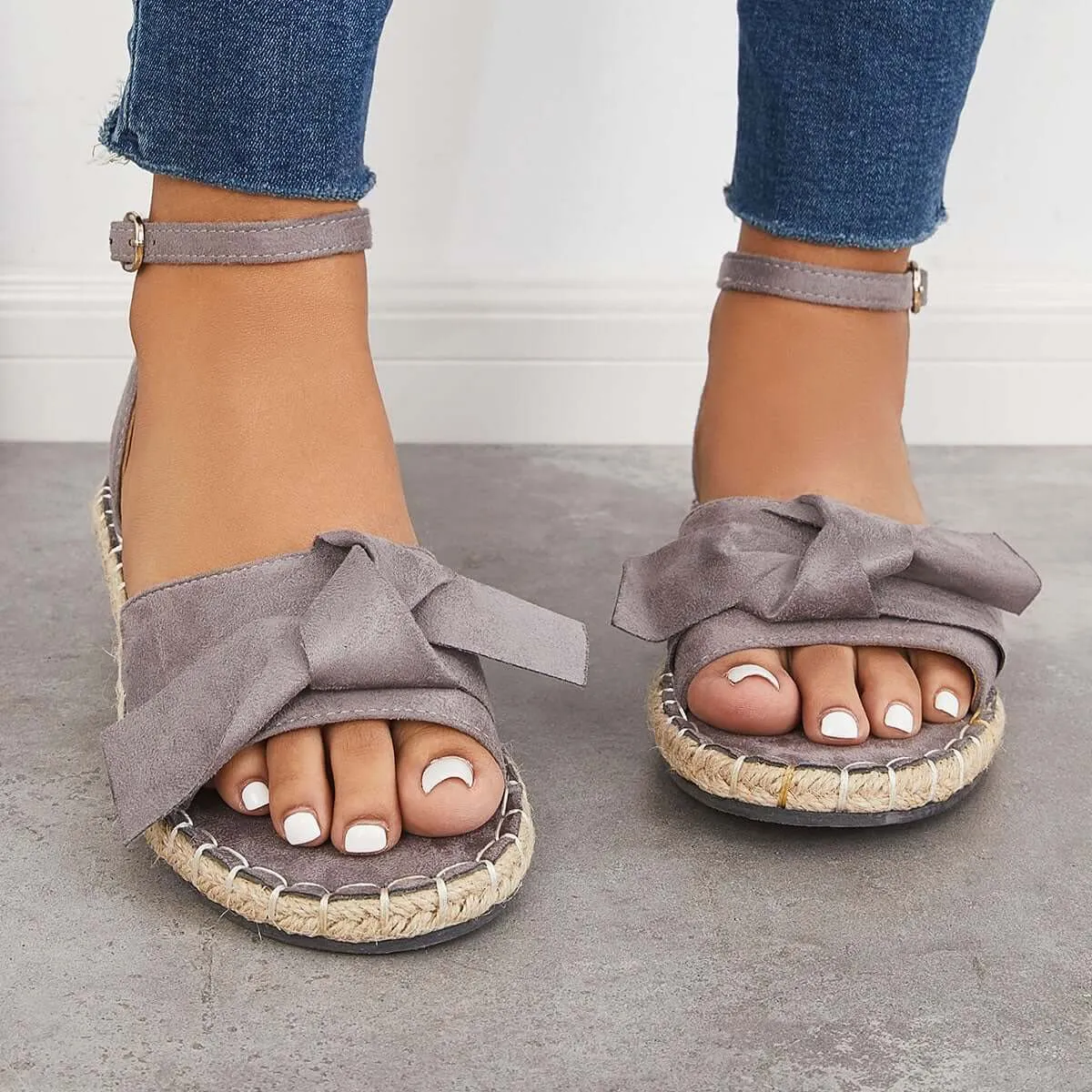 Sohiwoo  Women Holiday Sandals Strap Sandals Cute Bow Espadrille Shoes