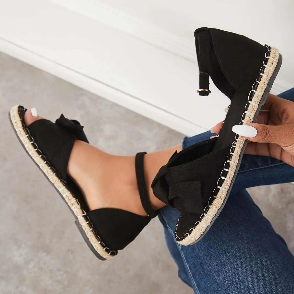 Sohiwoo  Women Holiday Sandals Strap Sandals Cute Bow Espadrille Shoes
