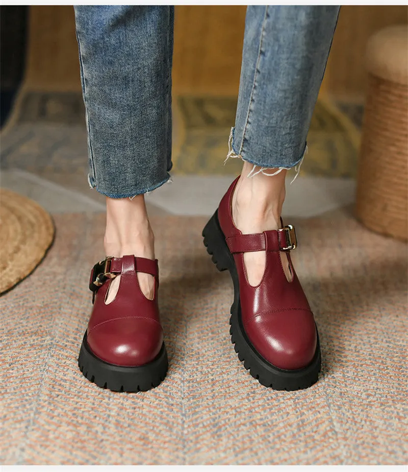 Spring Genuine Leather Flat Platform Women Shoes Fashion Slip-On Platform Shoes Casual Round Toe Heel Handmade Shoes Woman