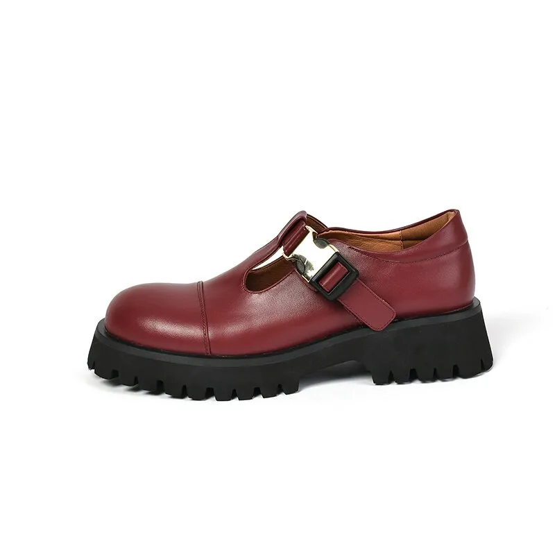 Spring Genuine Leather Flat Platform Women Shoes Fashion Slip-On Platform Shoes Casual Round Toe Heel Handmade Shoes Woman