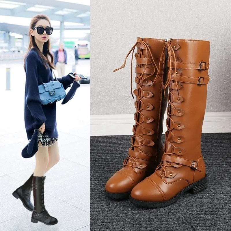 Stylish Women’s Knight Boots with Round Toe and Square Heel