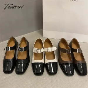 TAVIMART -  Spring Autumn Britain Style Belt Buckle Woman Ankle Strap Color Block Flats French Mary Janes Femme Punk Girls Shoes Moccasins