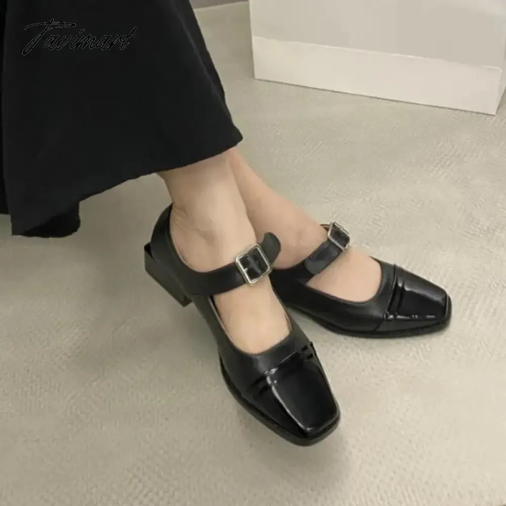 TAVIMART -  Spring Autumn Britain Style Belt Buckle Woman Ankle Strap Color Block Flats French Mary Janes Femme Punk Girls Shoes Moccasins