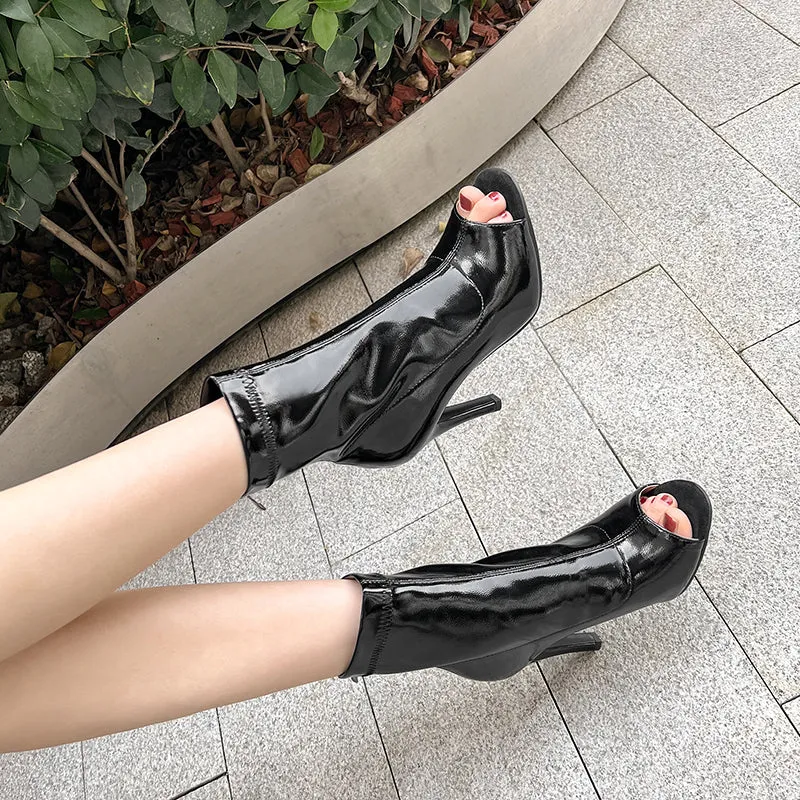 Women's 7cm/9cm Rubber Sole  Heel Leatherette Jazz Shoes Open Toe Dance Heels Boot