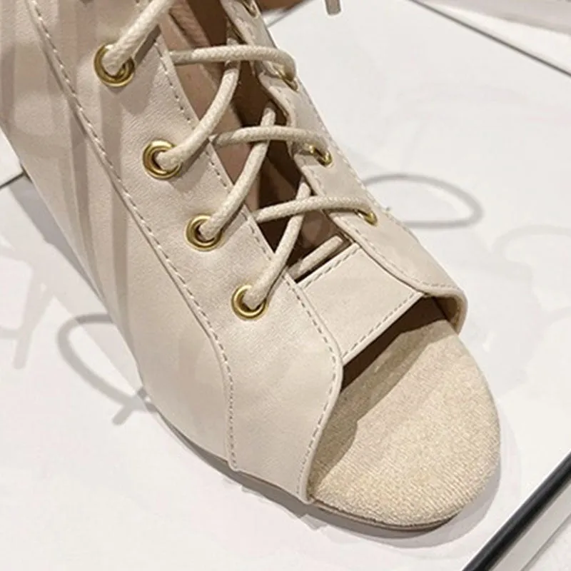 Women's 7cm/9cm Slim Heel Leatherette Rubber Sole Peep Toe Lace-up Jazz Shoes Dance Boots