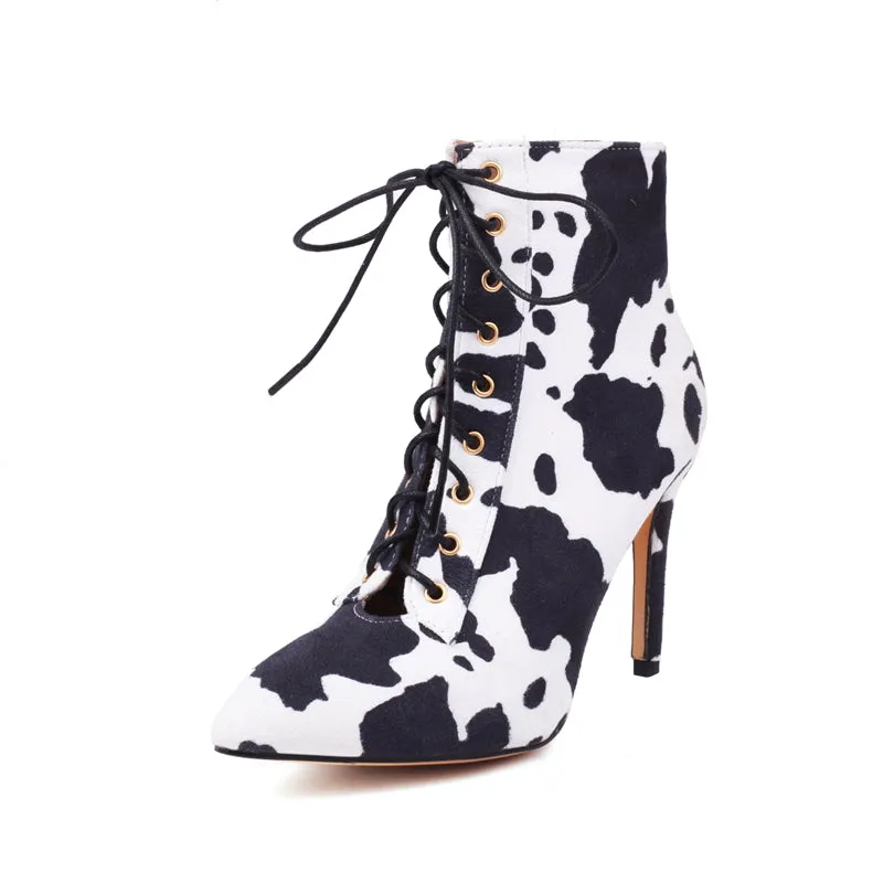 Women's Black 9cm Heel Rubber Sole Leatherette Jazz Shoes Lace-up Closed Toe Dance Heels Boots