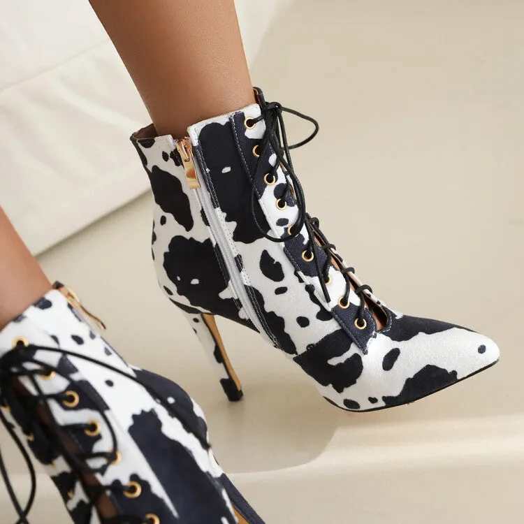 Women's Black 9cm Heel Rubber Sole Leatherette Jazz Shoes Lace-up Closed Toe Dance Heels Boots