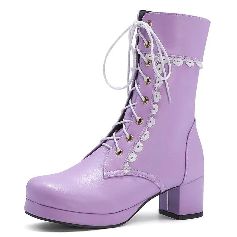 Women's Casual Shoes Ankle Boots Sweet High Heels Boots #U303