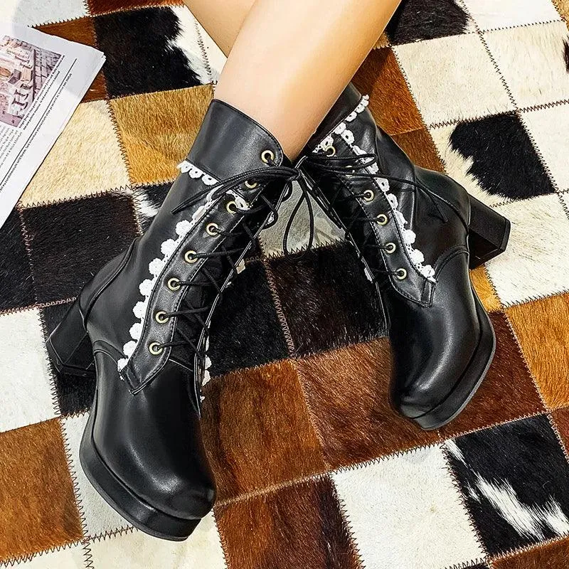 Women's Casual Shoes Ankle Boots Sweet High Heels Boots #U303