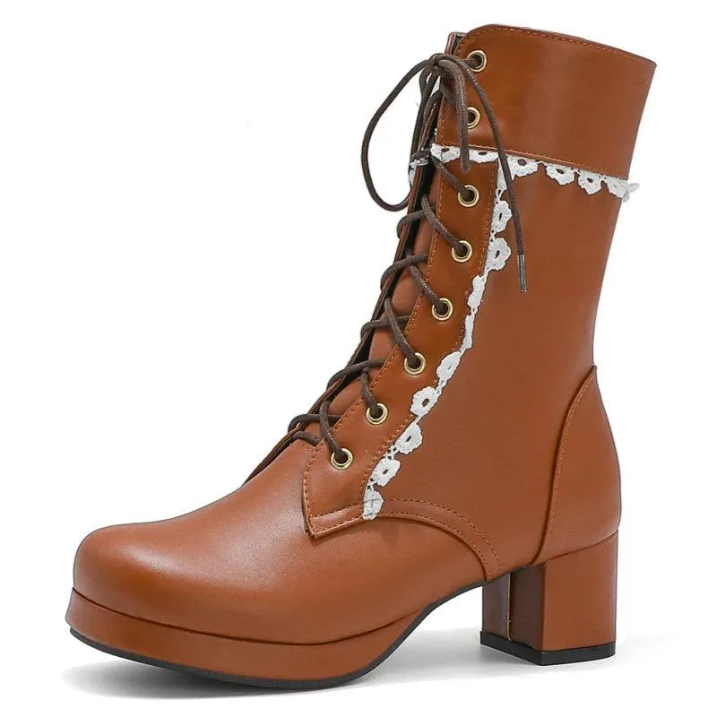 Women's Casual Shoes Ankle Boots Sweet High Heels Boots #U303