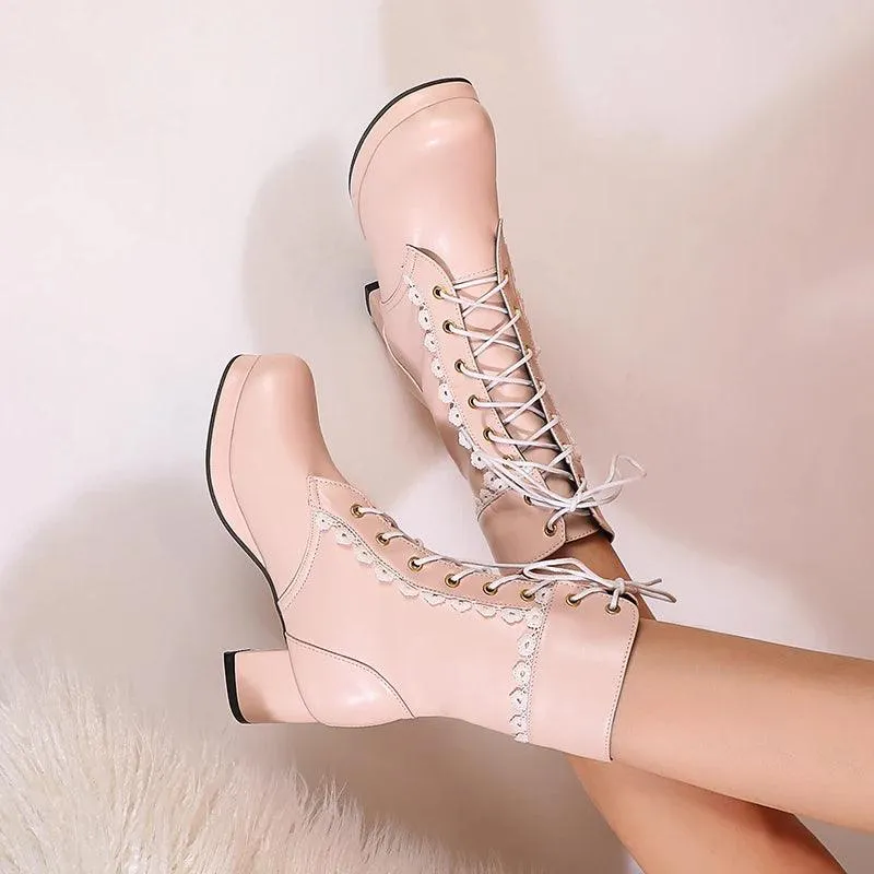 Women's Casual Shoes Ankle Boots Sweet High Heels Boots #U303